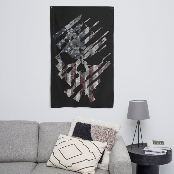 American Flag -Skull and Weapons Wall Flag
