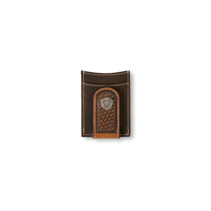 Ariat Basket Weave Sunburst Brown Magnetic Money Clip Wallet