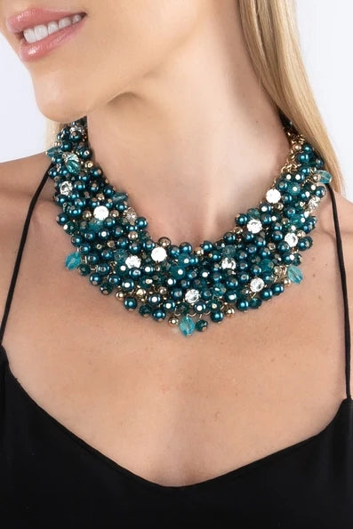 Blue Crystal Embellished Statement Necklace - Born To Glam