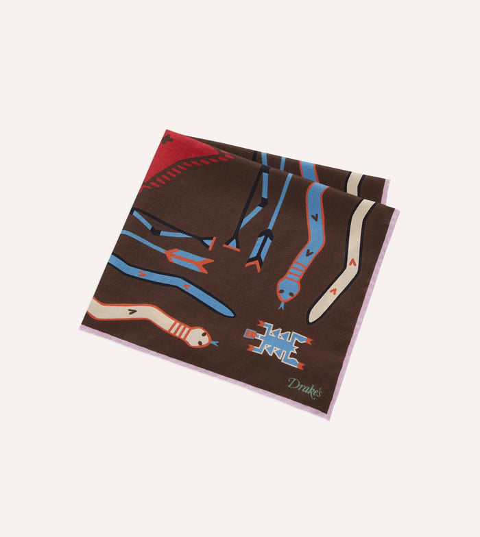 Brown and Pink Tribal Print Silk Pocket Square