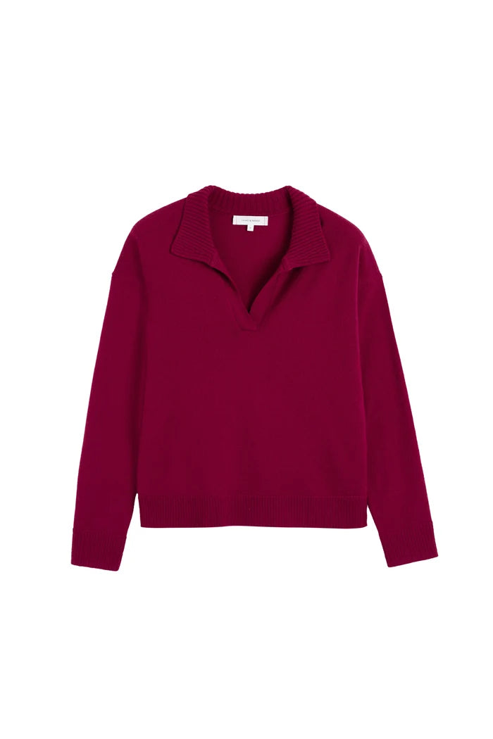 Cherry Wool-Cashmere Collared Sweater