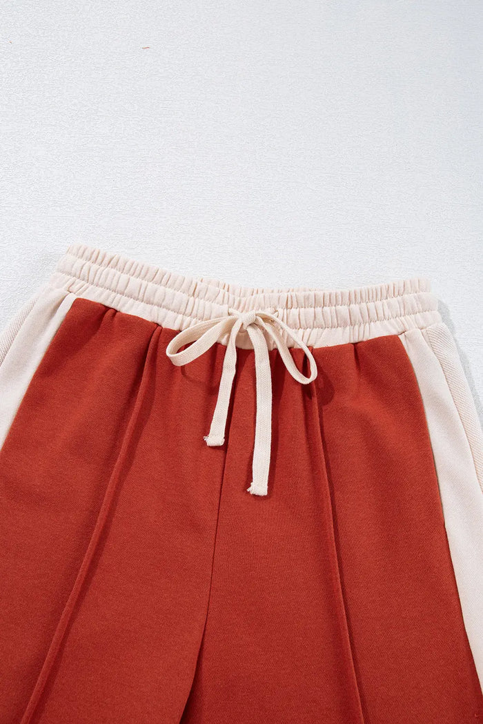 Flamingo Colour Block Drawstring High Waist Wide Leg Trousers - Bottoms/Wide