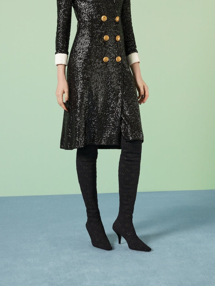 Gucci Demi Shimmer GG Over - The - Knee Boots - Runway Catalog