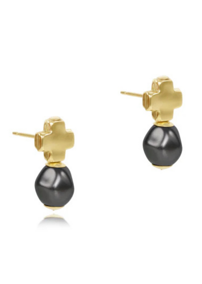 enewton Designs Signature Cross Gold Stud - Pearl/Dark Grey