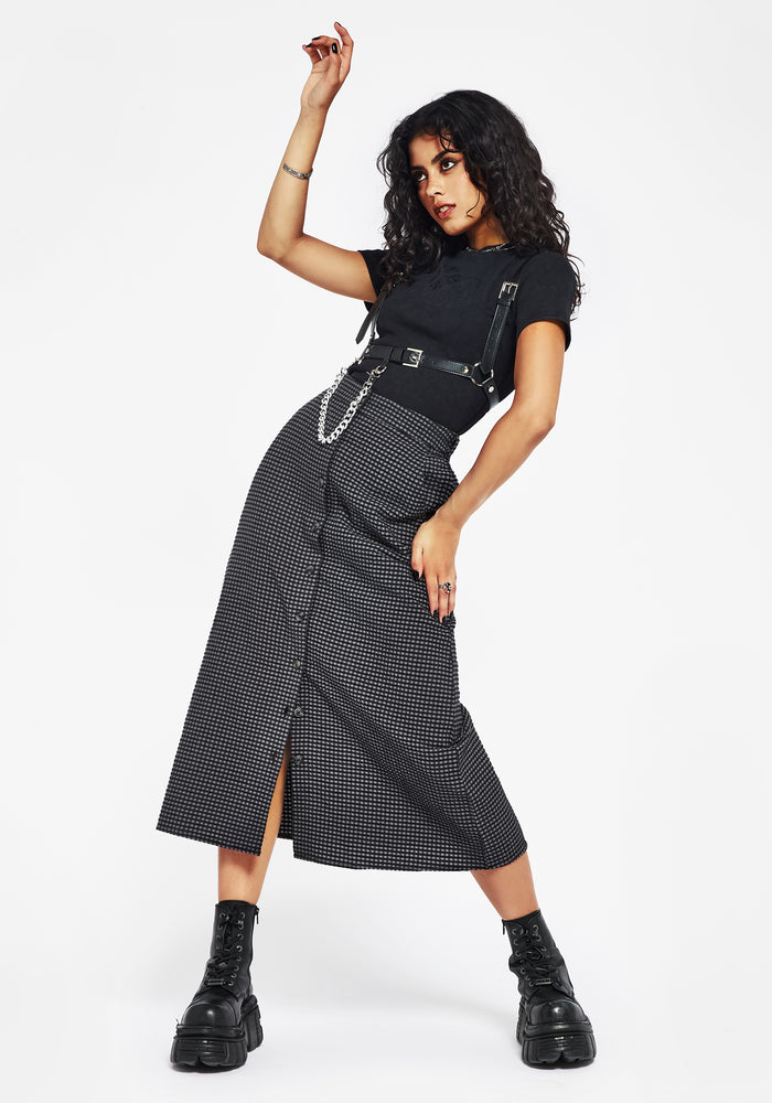 Faythe Cotton Check Button Up Midi Skirt