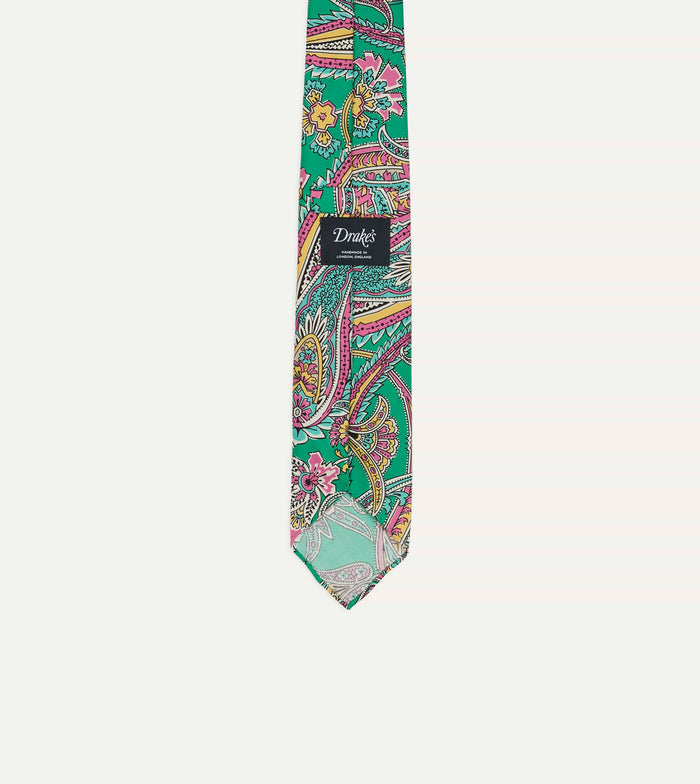 Green Nouveau Leaves Shantung Silk Hand-Rolled Tie
