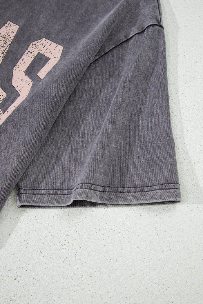 Grey TEXAS Steer Head Graphic Mineral Wash Oversized T Shirt - Tops/Tops & Tees