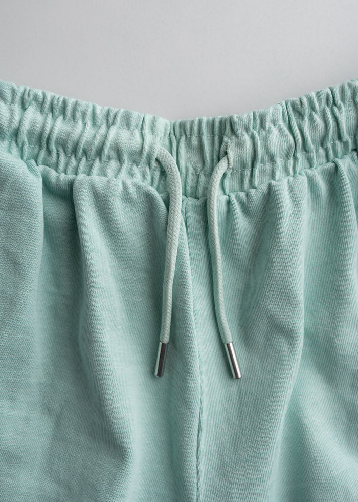 Men’s 9.5 oz jersey cotton shorts in light Blue, with drawstring waist and heavyweight comfortable shorts