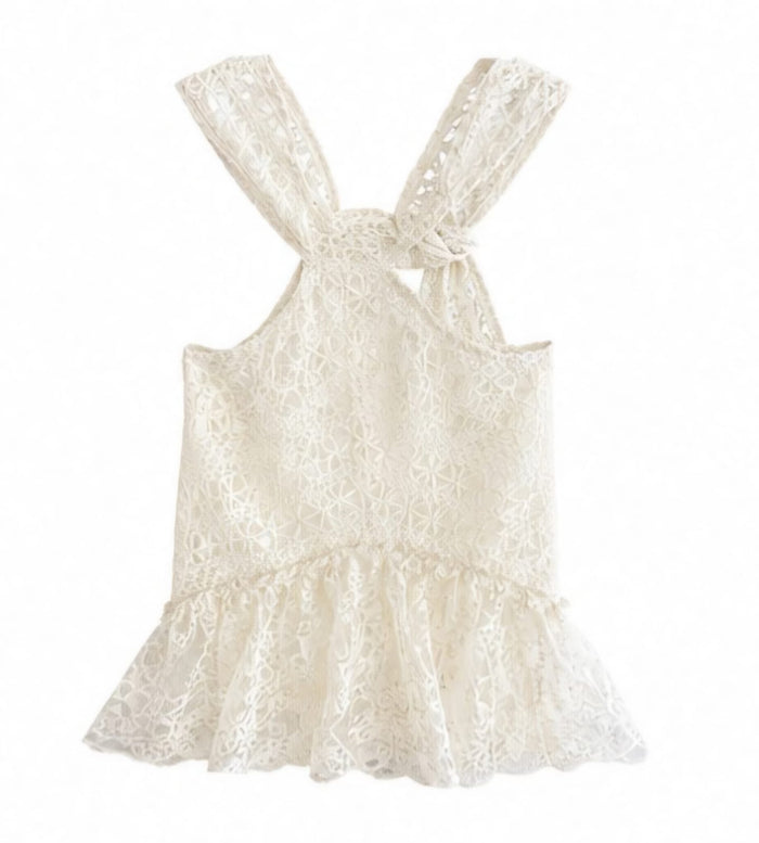 Ivory Lace Tie-Back Ruffle Cami - Born To Glam