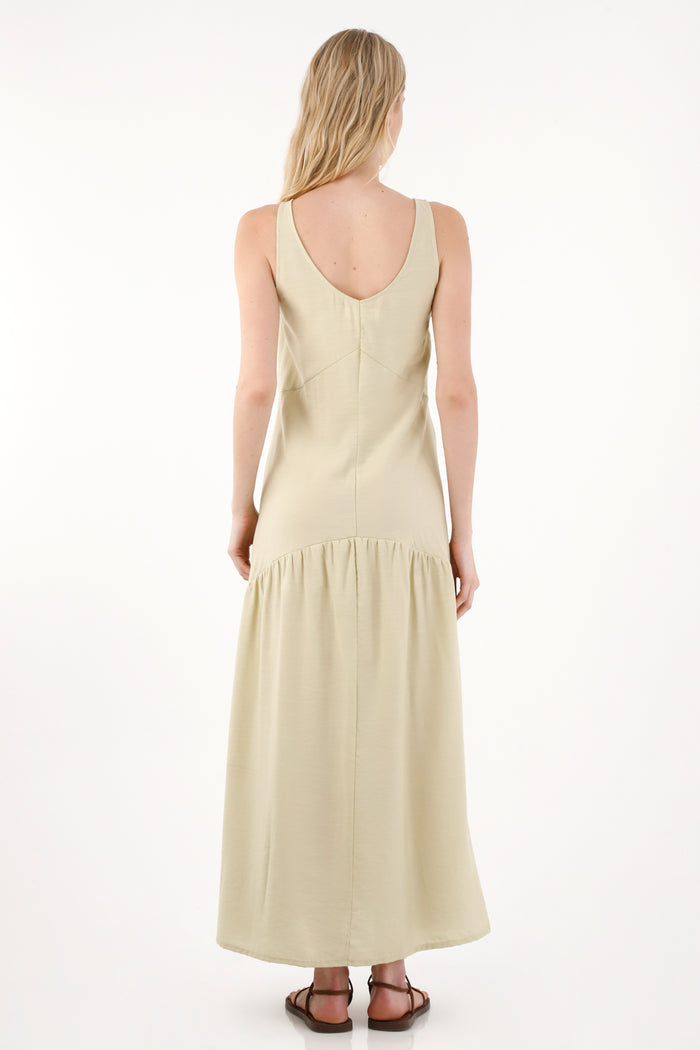 Long Green Sleeveless Dress for Women