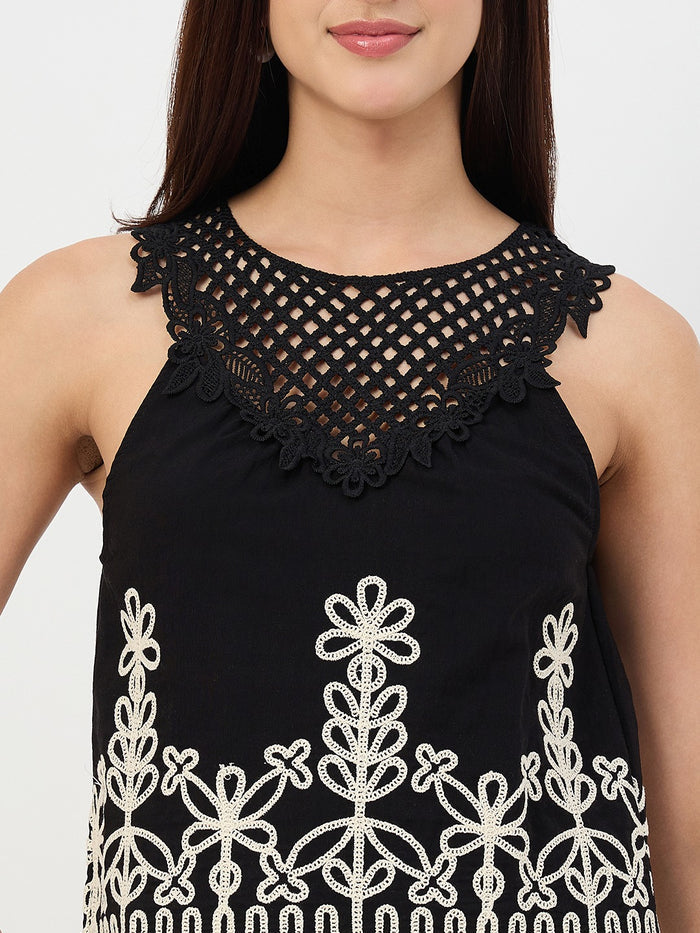 Madame Black Embroidered Cotton-Blend Vest