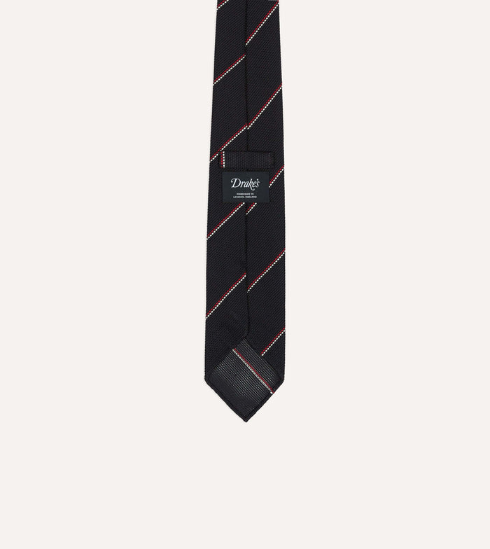 Navy and Red Double Stripe Hand Rolled Silk Grenadine Tie