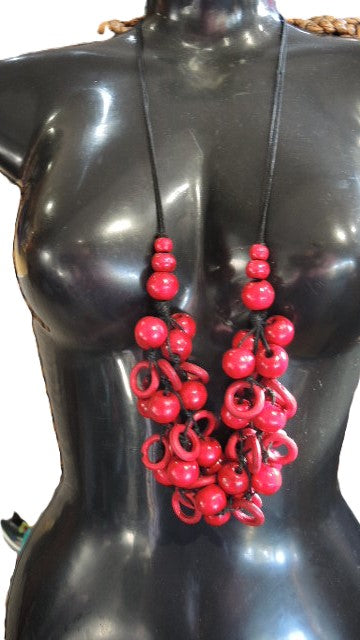 Red Wooden Bead Necklace
