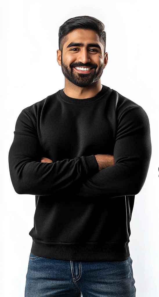 Regular Fit Unisex Crew Neck Long Sleeve Sweatshirt (Black) - Hinz Clothing