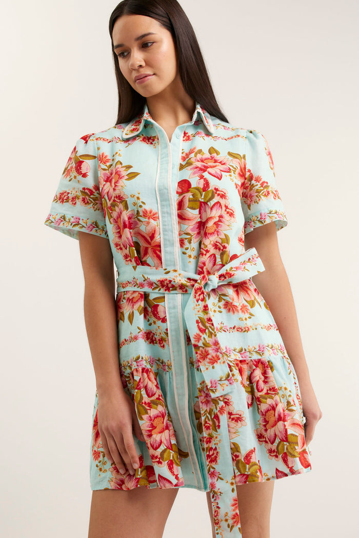 Renae Linen Dress In Opal Portofino