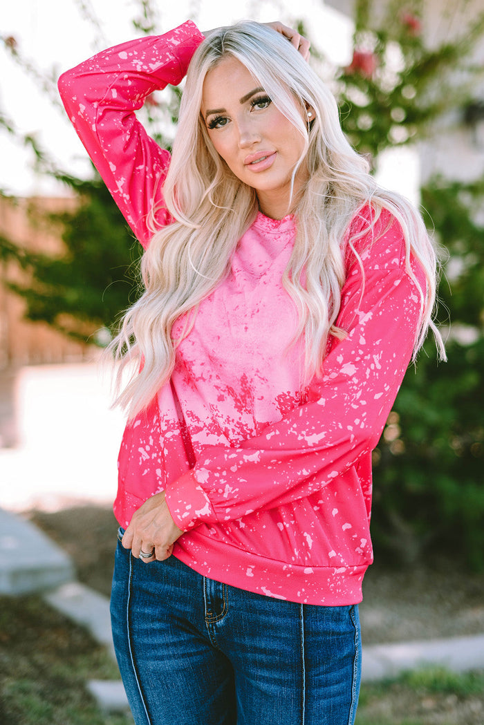 Rose Tie Dye Long Sleeve Pullover Sweatshirt - Tops/Sweatshirts & Hoodies