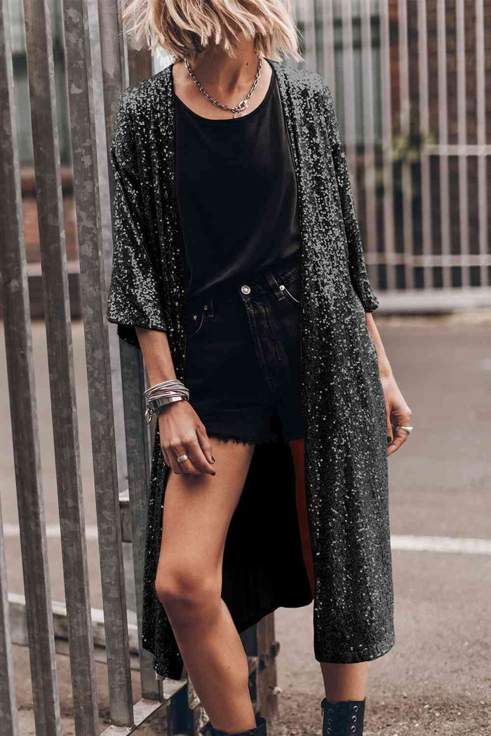Sequin Open Front Duster Cardigan - Madikfashions.com