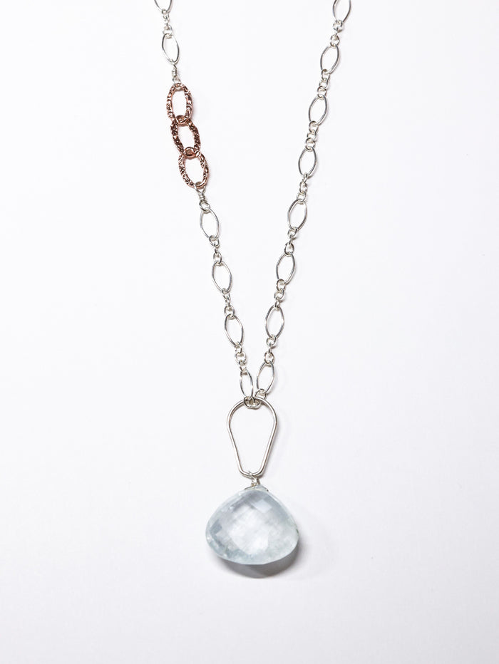 Serenity Light Blue Aquamarine nh Necklace on sterling silver and rose gold
