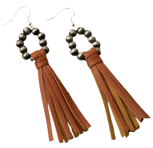 Silver Strike Silver Beads and Brown Fringe Earrings