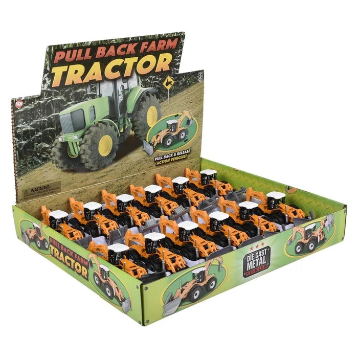 7" Diecast Pull Back Farm Tractor Assortment