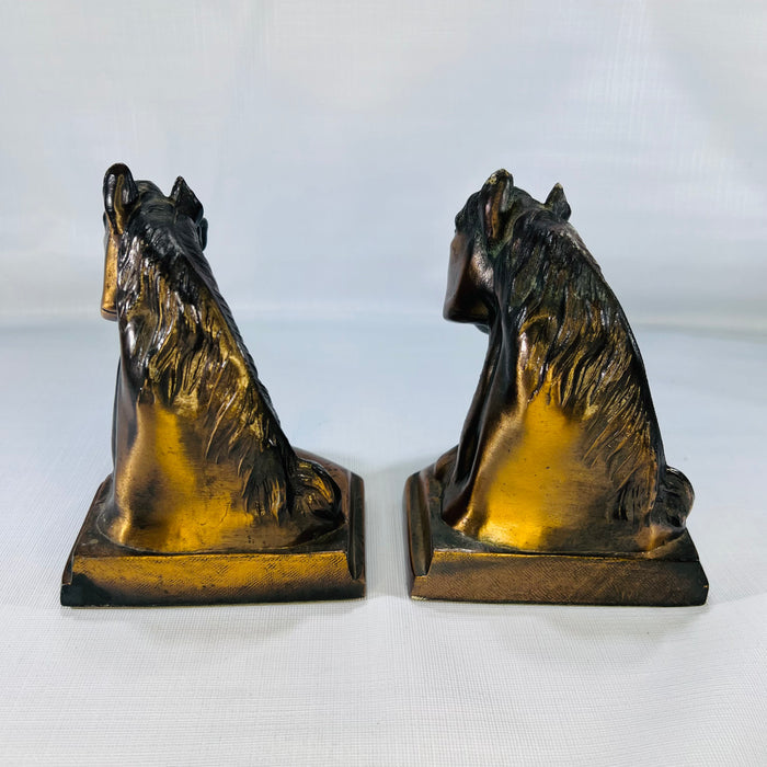 Vintage Cast Brass Horse Head Bookends – A Bold Blend of Hollywood Regency & Western Eleganc