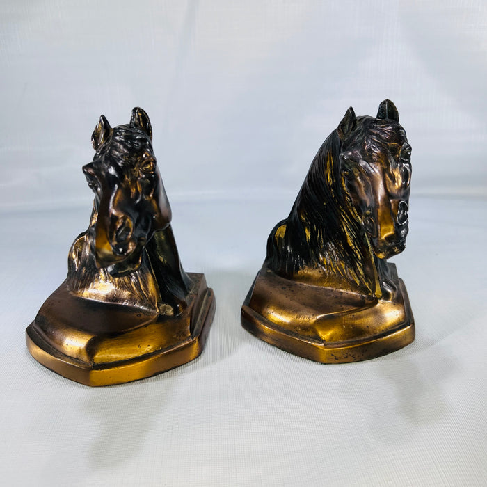 Vintage Cast Brass Horse Head Bookends – A Bold Blend of Hollywood Regency & Western Eleganc