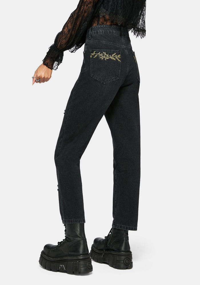 Abellona Embroidered Denim Mom Jean