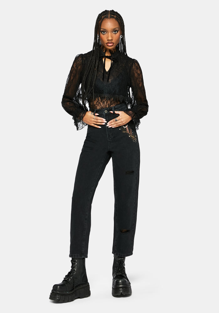 Abellona Embroidered Denim Mom Jean