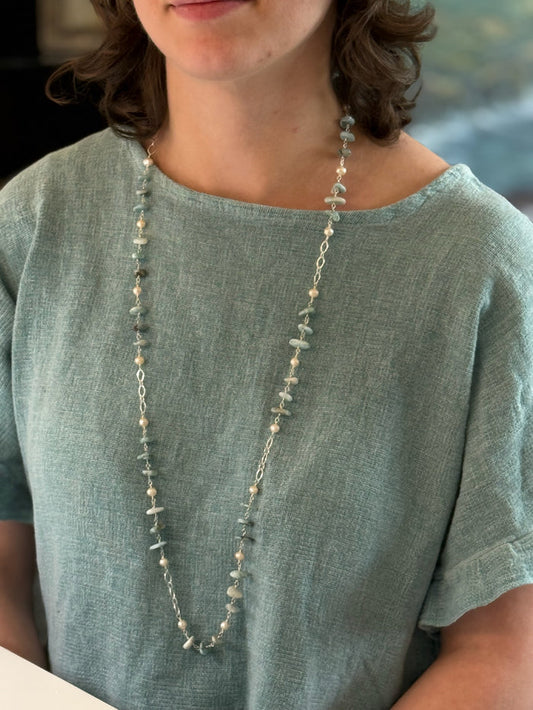 Ada Amazonite and Sterling Silver Long Necklace