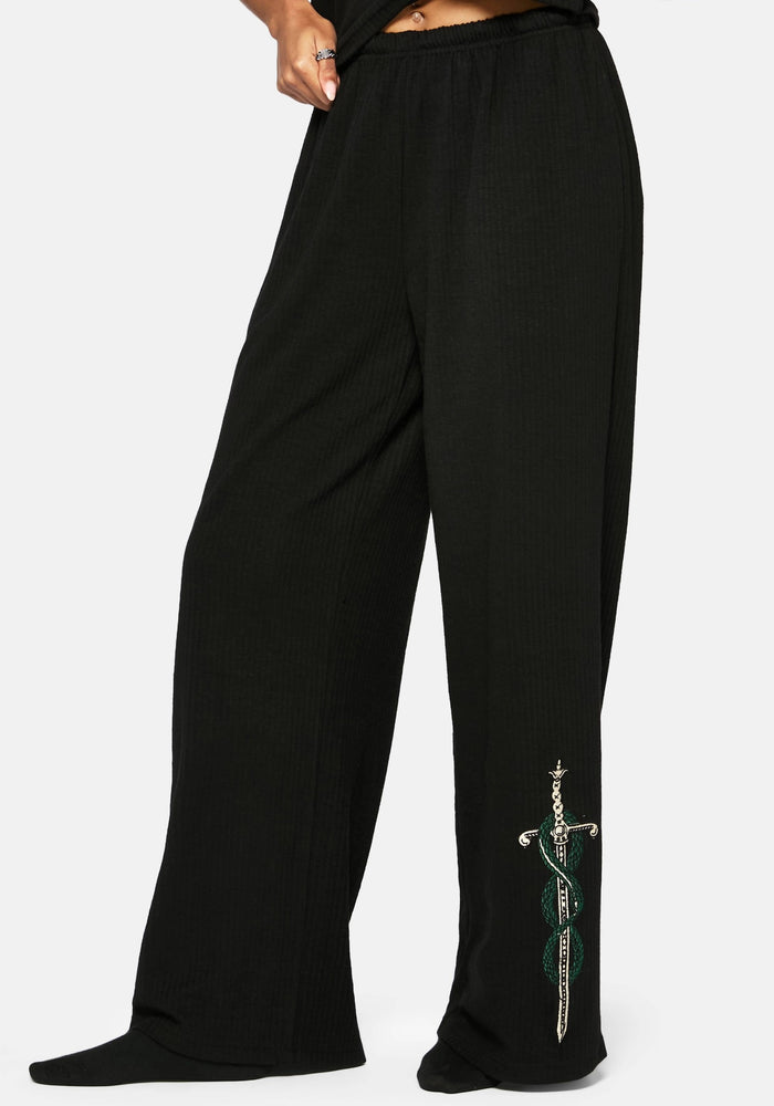 Aelin Sword Embroidered Wide Leg Ribbed Trouser