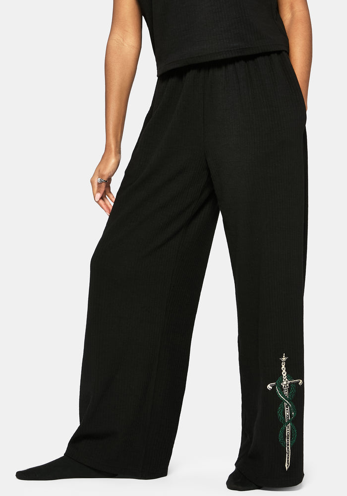 Aelin Sword Embroidered Wide Leg Ribbed Trouser