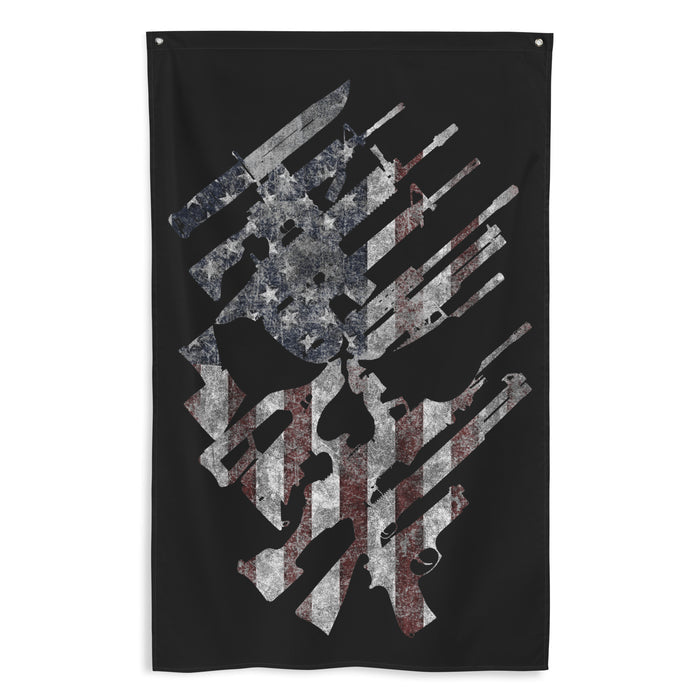 American Flag -Skull and Weapons Wall Flag