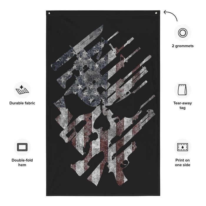 American Flag -Skull and Weapons Wall Flag