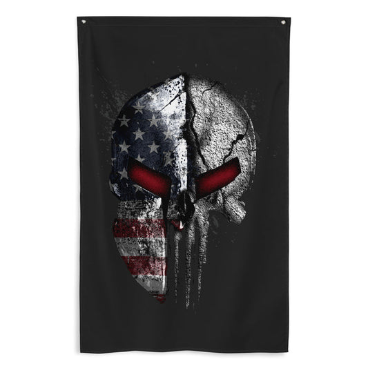 American Flag Skull Spartan Wall Flag