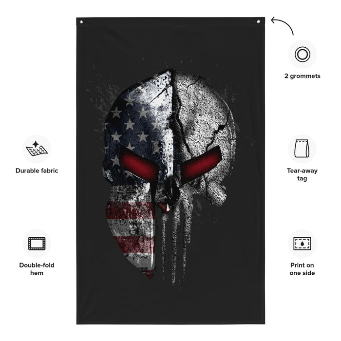 American Flag Skull Spartan Wall Flag