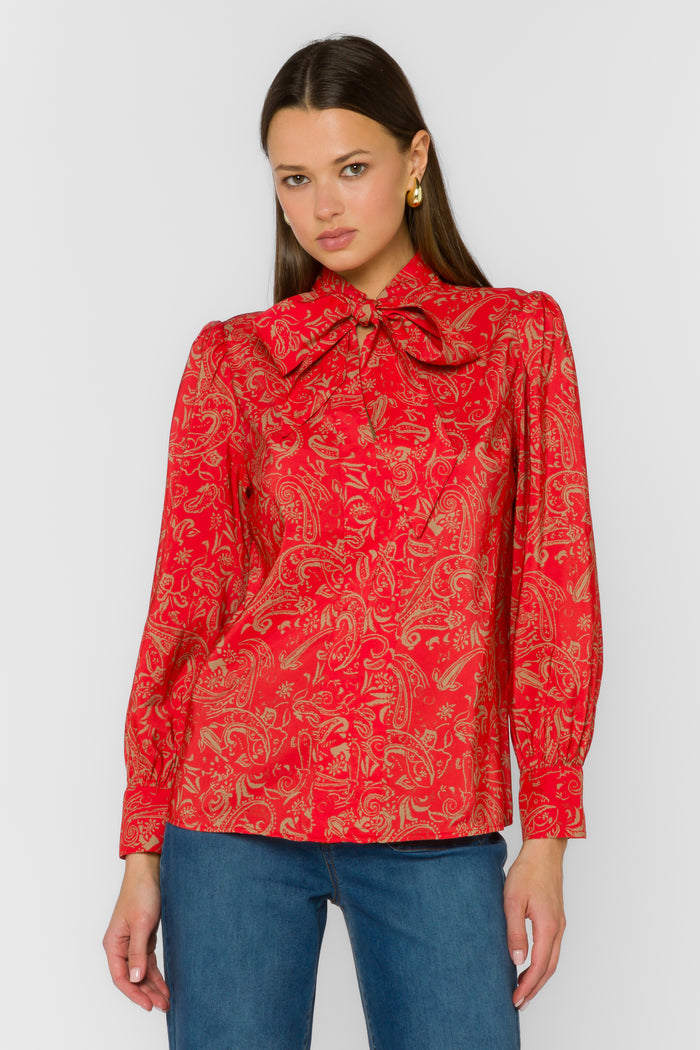 Anastasia Red Paisley Blouse - Tops - Velvet Heart Clothing