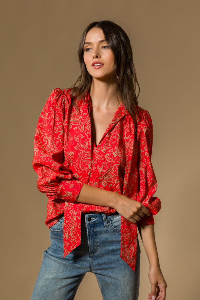 Anastasia Red Paisley Blouse - Tops - Velvet Heart Clothing