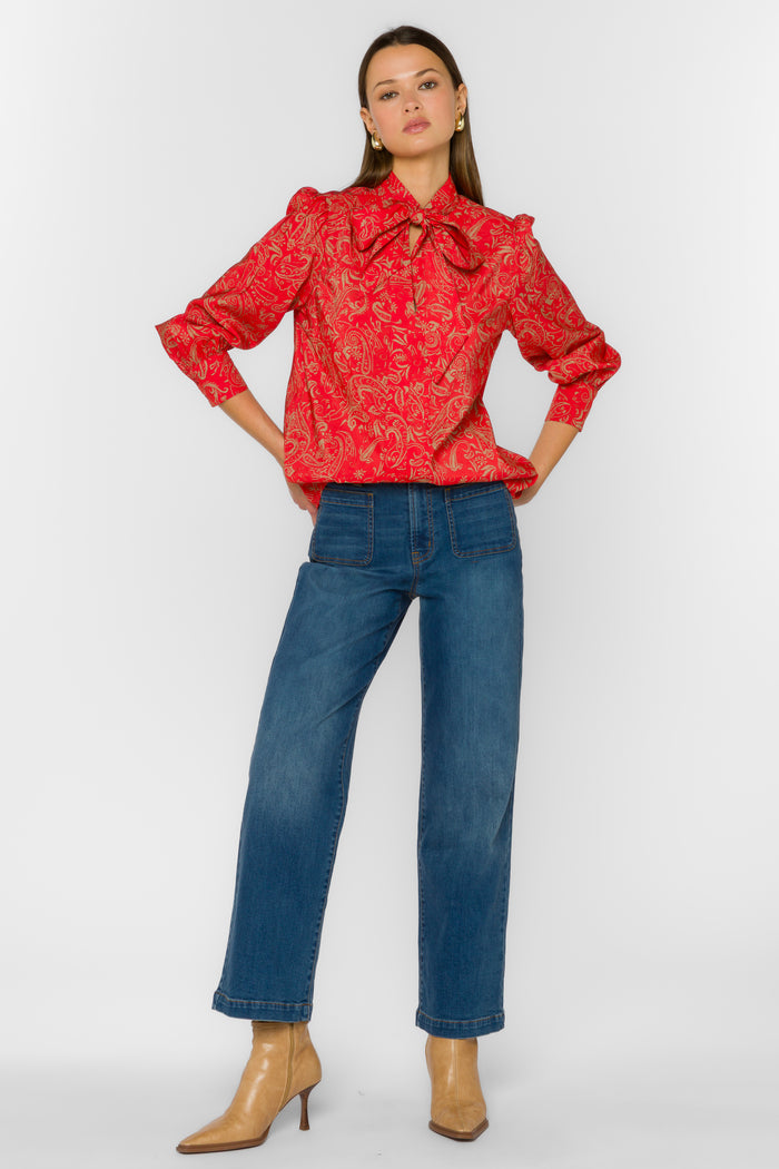 Anastasia Red Paisley Blouse - Tops - Velvet Heart Clothing