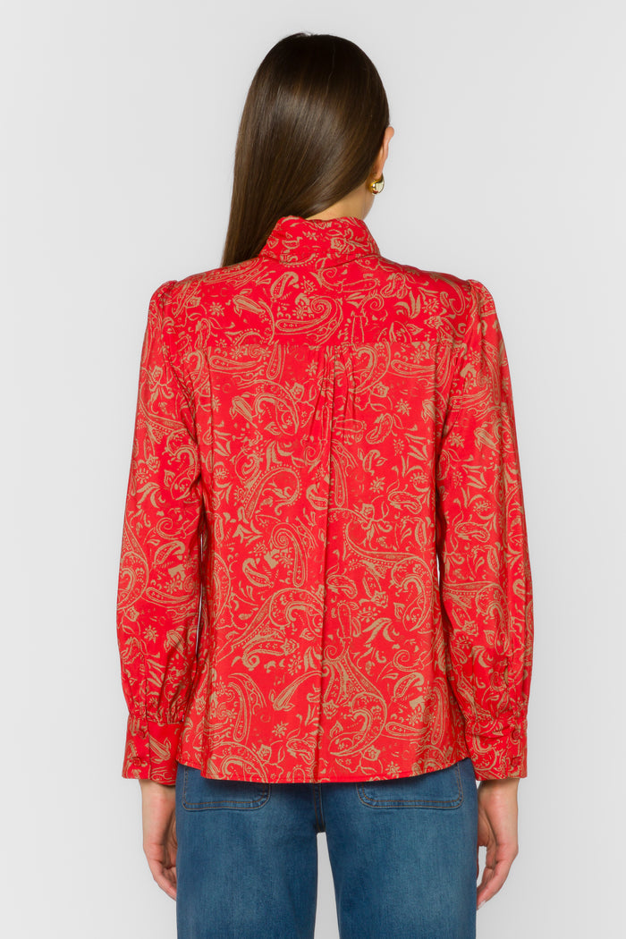 Anastasia Red Paisley Blouse - Tops - Velvet Heart Clothing