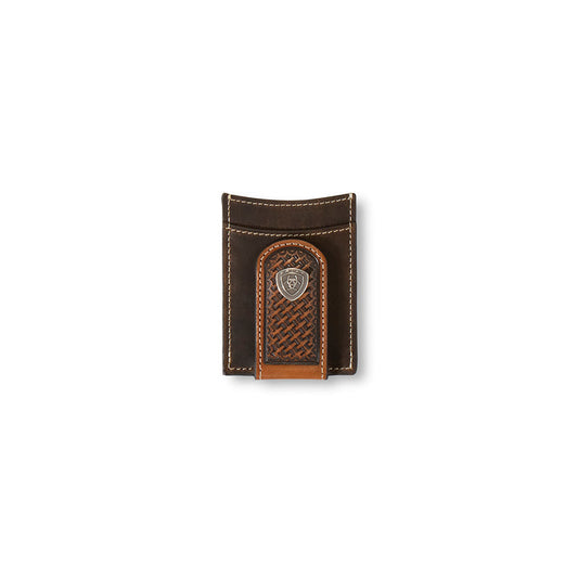 Ariat Basket Weave Sunburst Brown Magnetic Money Clip Wallet