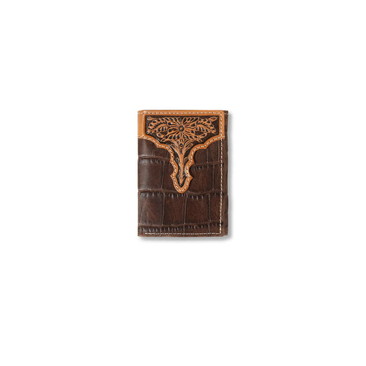 Ariat Croc Floral Embossed Trifold Wallet