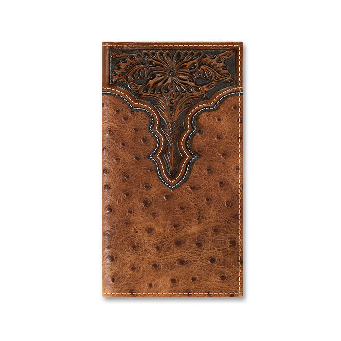 Ariat Ostrich Floral Embossed Brown Rodeo Wallet