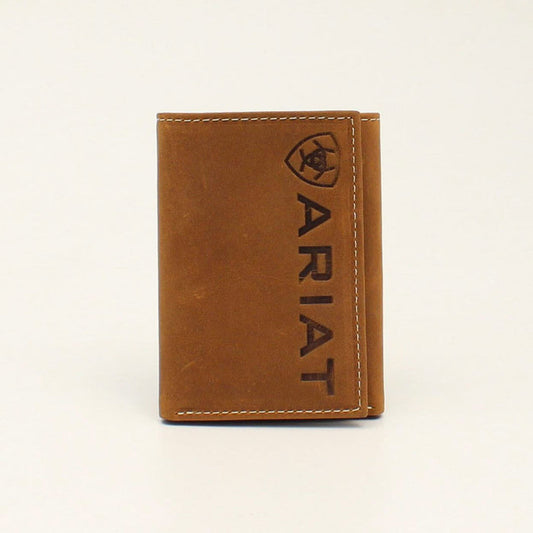 Ariat Vertical Logo Brown Trifold Wallet