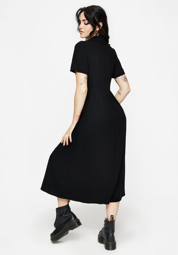 Aster Embroidered Collar Midi Shirt Dress