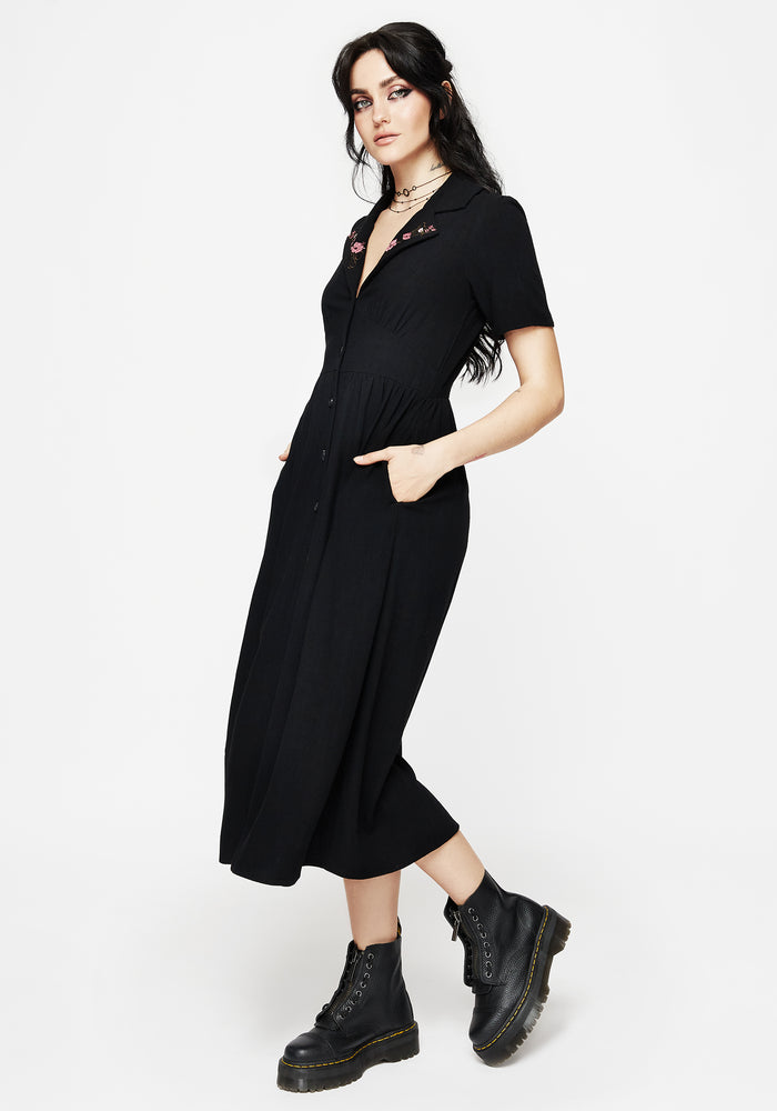 Aster Embroidered Collar Midi Shirt Dress