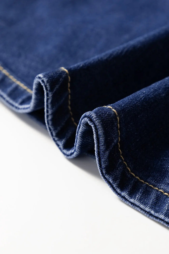 Bluing Asymmetric Wrapped Buttoned High Waist Denim Shorts - Bottoms/Denim