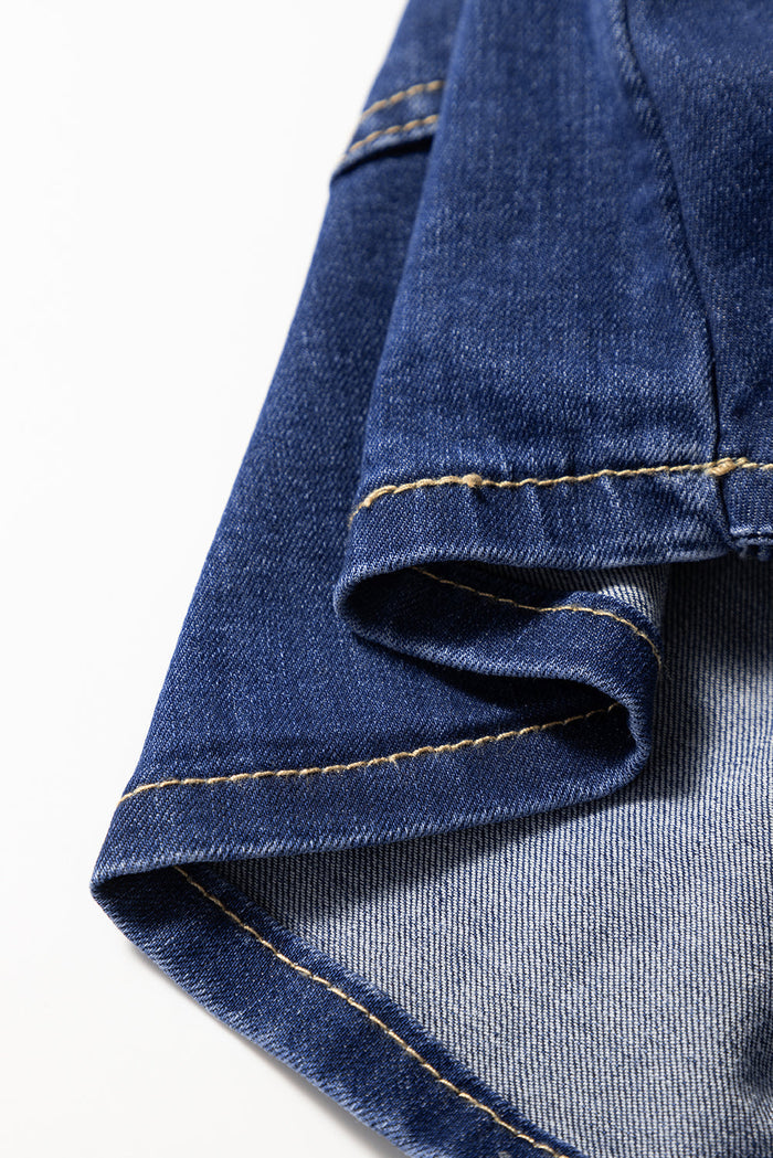 Bluing Asymmetric Wrapped Buttoned High Waist Denim Shorts - Bottoms/Denim