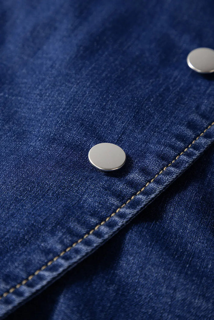 Bluing Asymmetric Wrapped Buttoned High Waist Denim Shorts - Bottoms/Denim