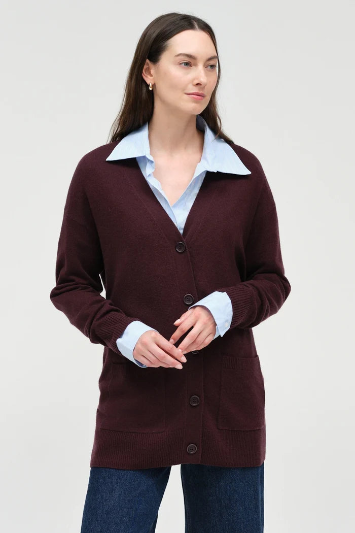 Aubergine Wool-Cashmere Long Cardigan