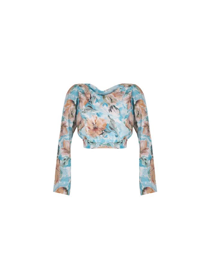 AUGUST COWL BLOUSE WILTED FLORAL